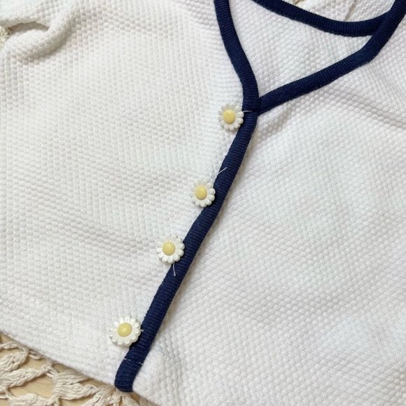 Vintage 1990s Lil Byer Girls 3t Pique Daisy Button Shirt Dimpled Texture Blouse - Picture 2 of 5